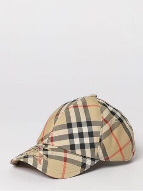 Burberry Tan Check Baseball Cap with Black & Red Accents